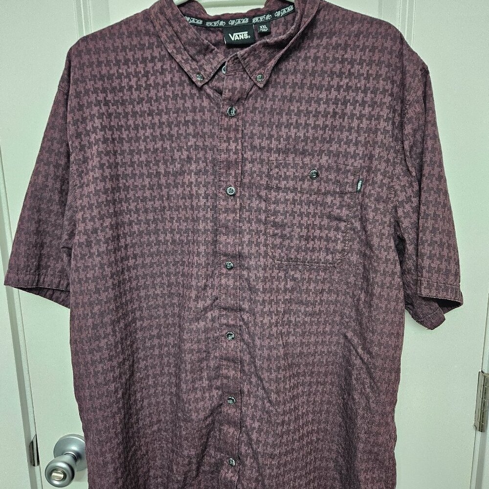 Vans Houndstooth Shirt Button Up Cotton Blend Short Sleeve Red XXL
